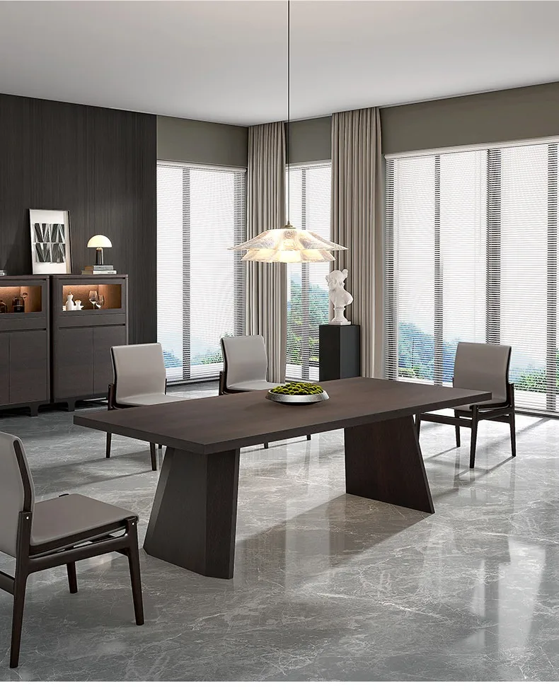 #Italian Minimalist FAS Level Solid Wood Dining Table Smoked Oak Modern Rectangular Desk for Living Room Office Meeting