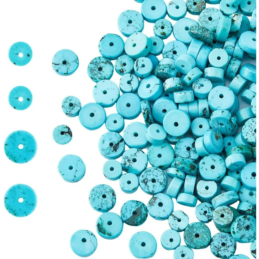 About 274pcs 6mm/8mm Natural Beads Strands Turquoise Gemstone Spacers Flat Round Gemstone Beads Disc Heishi Beads for Jewelry