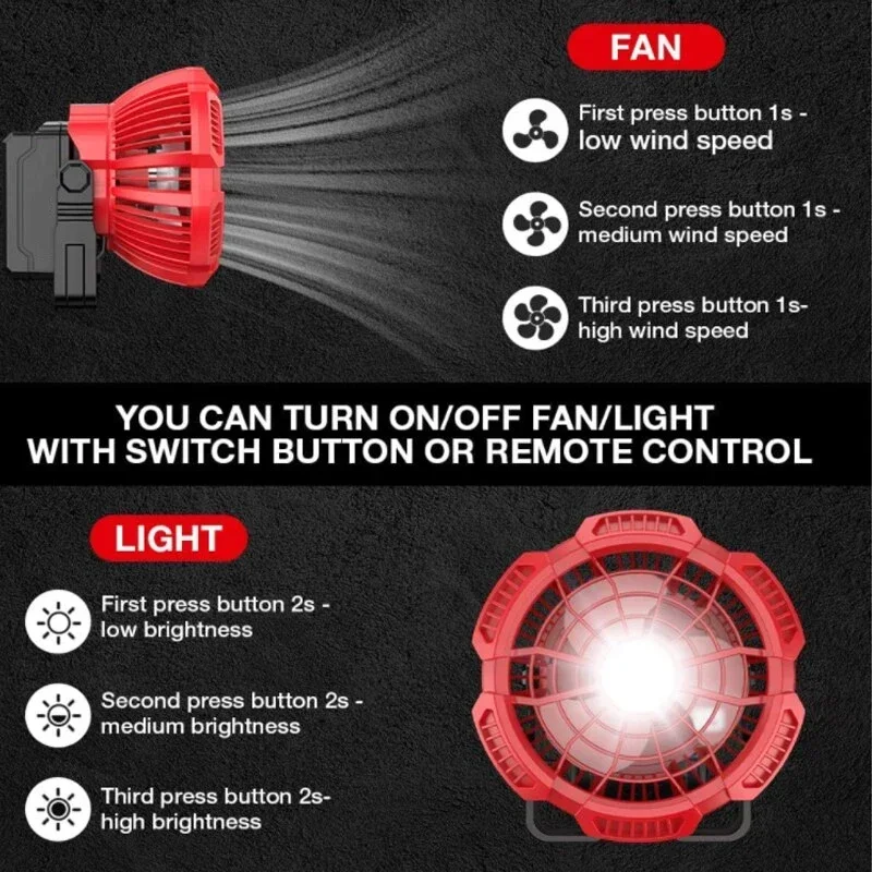 2025 مروحة سقف بطارية خارجية مناسبة لميلووكي ماكيتا ديوالت بوش بلاك اند ديكر 14.4 فولت 18 فولت بطارية ليثيوم مع الضوء #3