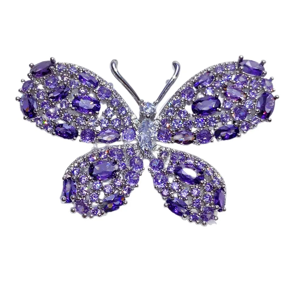 Purple Zircon Butterfly Brooch Micro Pave Insect Elegant Jewelry Accessories for Women Girls Lapel Pin Shirt Jewelry Gifts