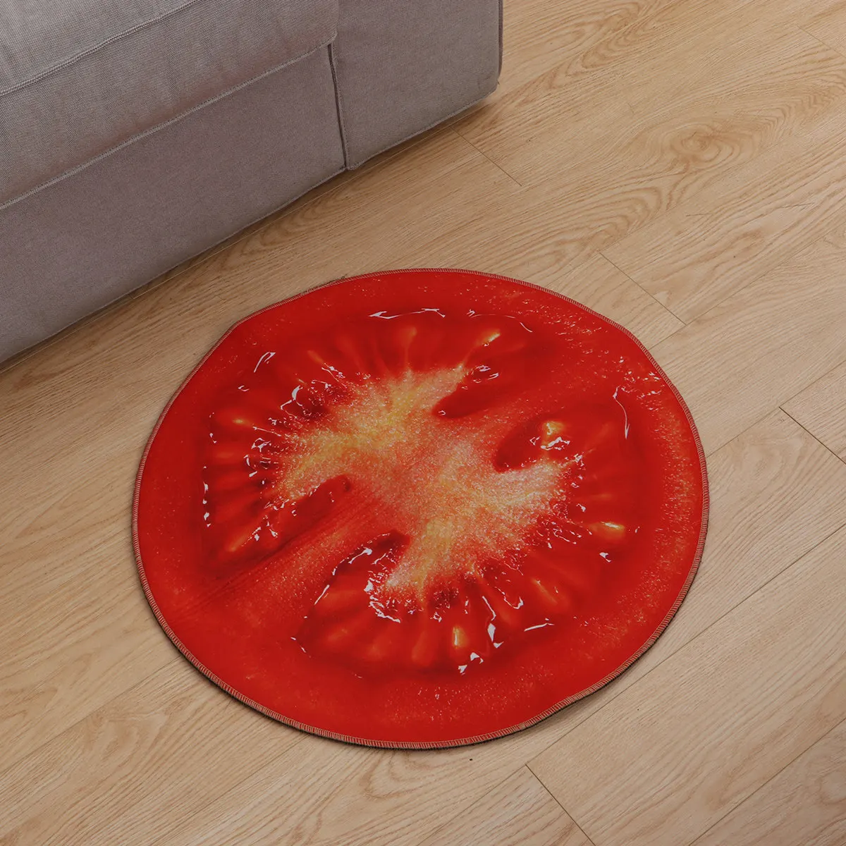Round Non-Slip Foot Mat Premium Water-Absorbing Fruit Design Ground Mat for Living Room Bedroom Bathroom Tomato Decor