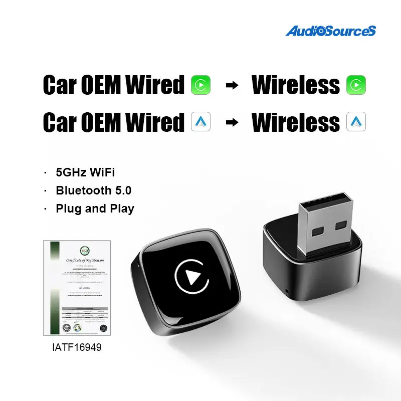 Spring Promotion：New Arrival Mini USB Wireless Carplay Adapter Compatible with Android and IOS 10 Very Small Dongle Conver