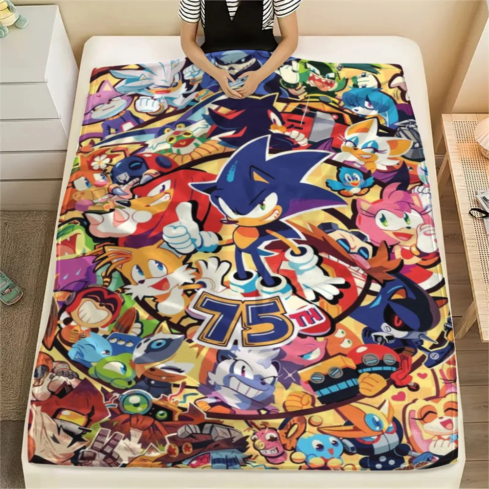 Sonic the Hedgehog Flannel Blanket Printed Cozy Soft Warm Throw for Sofa Bed Couch Versatile Picnic Travel Blanket -xia46
