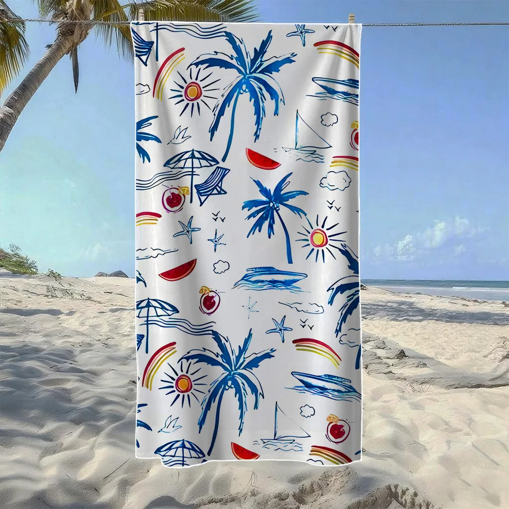 Tropical Palm Tree Fruit Beach Towel, Soft Quick-Drying, Perfect For Portable Outdoor Travel, Swimming, Camping And Summer Beach