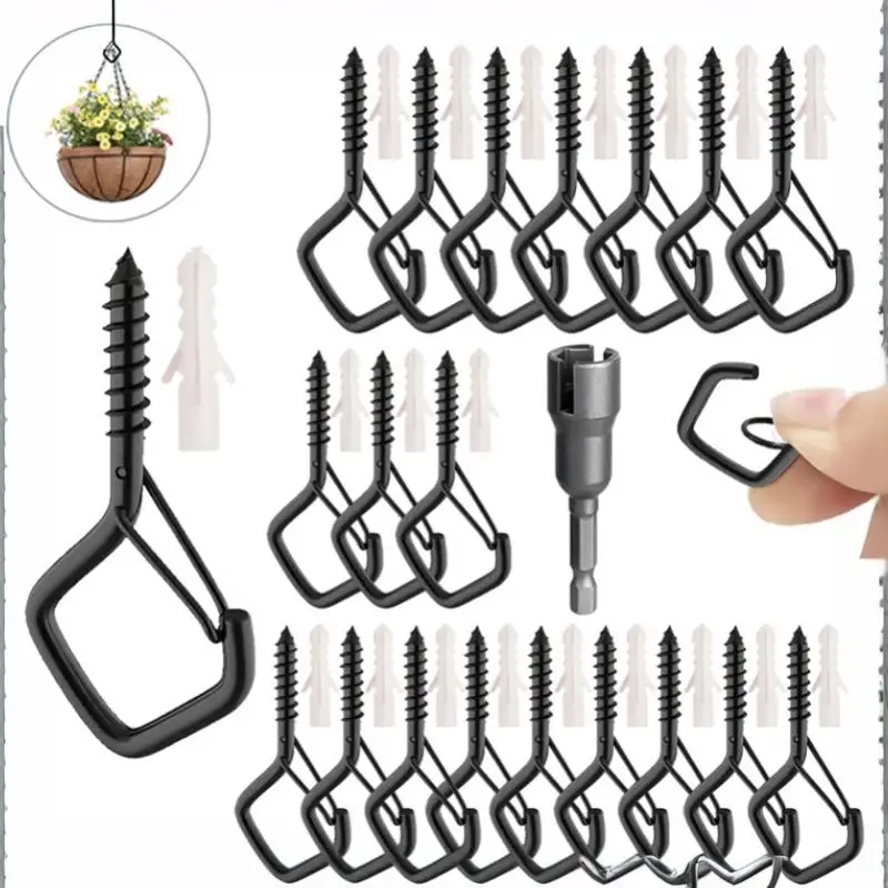 1/20Pcs Square Snap Safety Hook Sturdy Anti Drop Screw Hook for Fixing String Light and Hanging Potted Plant Garden Tool