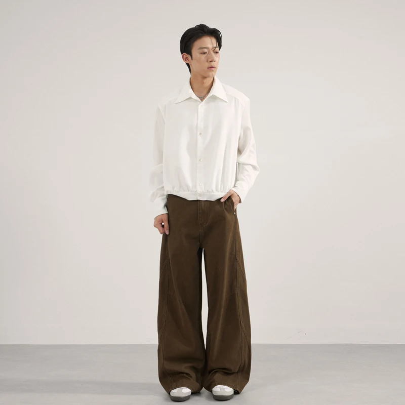 Unisex Green Brown Curved Leg Pants Loose Wide Leg Barrel Trousers Vintage Casual Streetwear Baggy Pants for Men Women Y2K Style