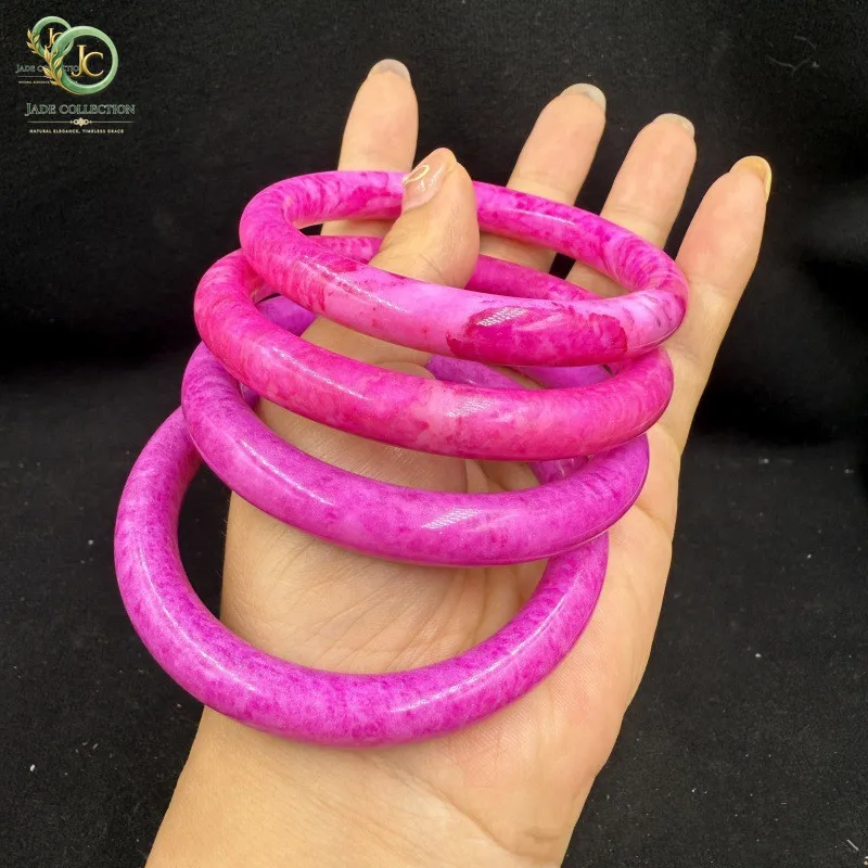 Natural Pink Hand-carved Round Jade Bracelet Fashion Boutique Jewelry Women's Peach Blossom Jade Round Bracelet Gift