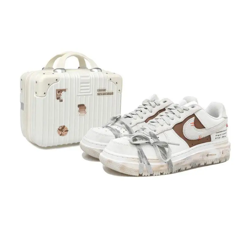 

[Нестандартная обувь для скейтборда на шнуровке S-BOX] Nike Air Force 1, мужские низкие кроссовки белого/коричневого цвета
