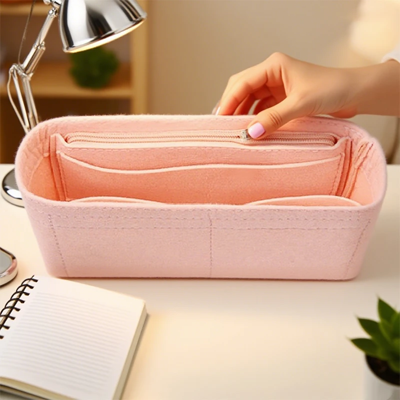 Felt Fabric Women Handbag Organizer Insert Multi Pocket Bag Liner for Tote with 8 Pockets Travel and Daily Use