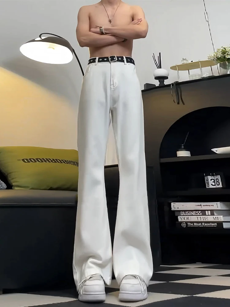 

Белые удлиненные прямые джинсы для мужчин, летние, в американском стиле, с низкой посадкой, на молнии