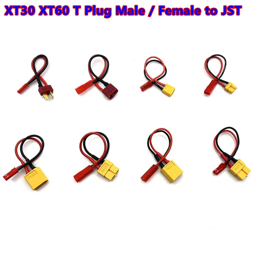 

1pcs 1set XT30 XT60 T plug Male / Female Connector to JST plug Charger Adapter LiPo Battery Model Charging Converter Lead