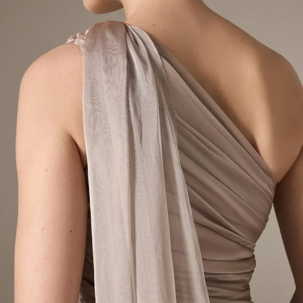 Customized Long One Shoulder Dress Sleeveless Chiffon Dresses Evening Gown Exquisite Elegant Prom Formal Party Gowns for Women