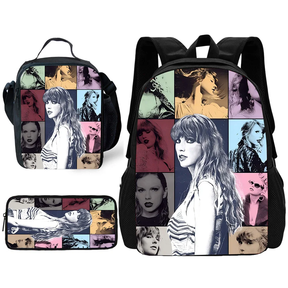 T-Taylor Singer 3 pcs set Child School Backpack with Lunch Bags ,Pencil Bags ,School Bags for Boys S-Swift Girls Best Gift