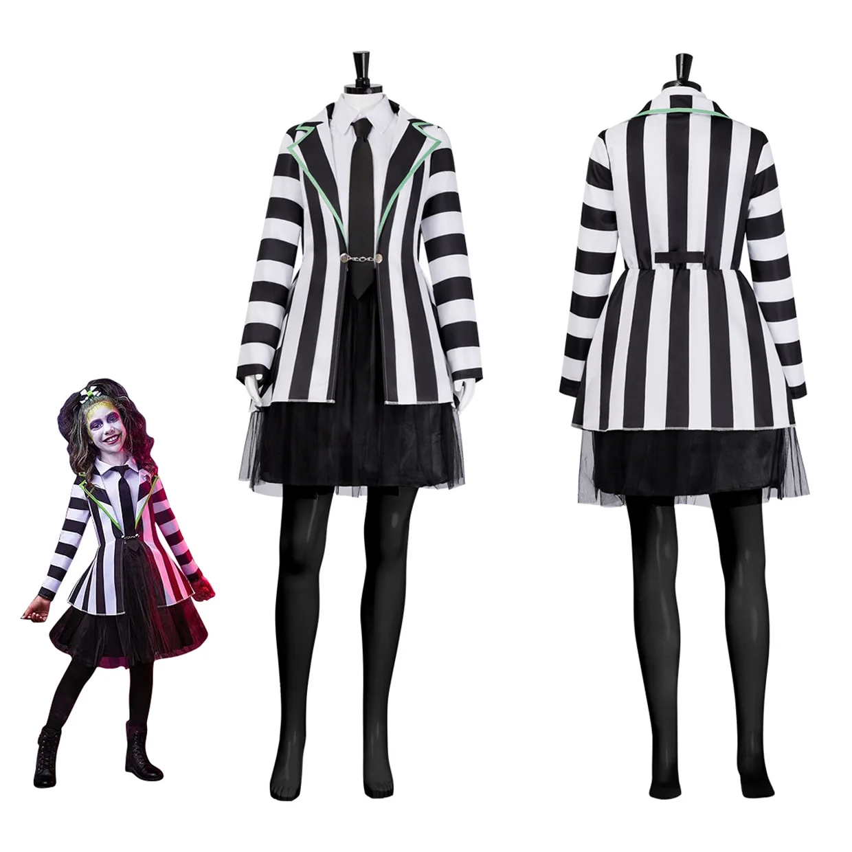

Evil Clown Cosplay Black White Striped Suit Skirts Set Joker Slayer Roleplay Dress Halloween Carnival Outfit