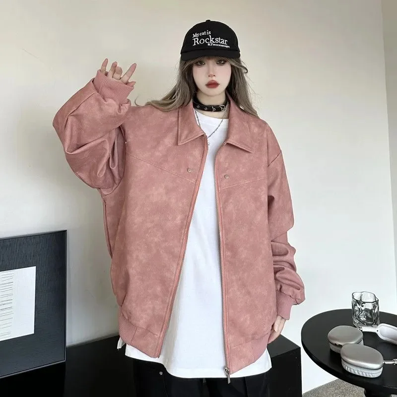 2025 Women High-grade Lmitation Suede Jacket Spring Autumn Female Trend Lapel Coat American Ladies Fashion Long Sleeves Outwear