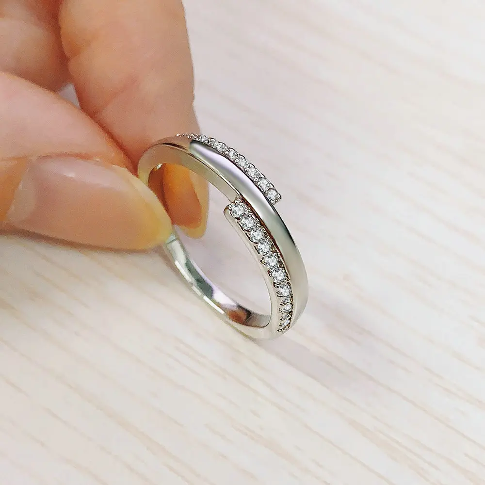 ZHOUYANG Ring For Women Simple Double Row AAA+ Cubic Zirconia White Gold Color Daily Finger Ring  Gift Fashion Jewelry DZR019