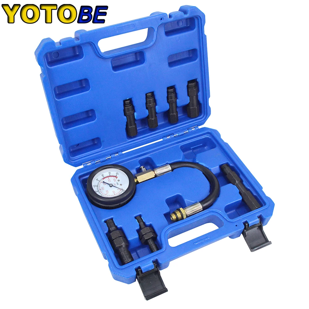 Gasoline Cylinder Pressure Gauge with Four Size Of Glow Plug Removal Extractor Tool Engine Compression Pressure Gauge Tester