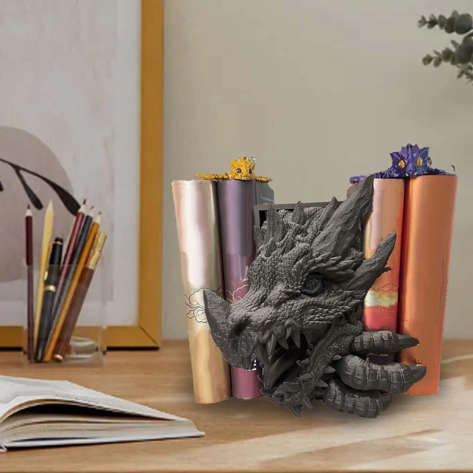 Dragon Statue Bookend Animal Sculpture Book End for Shelves Bedroom Office