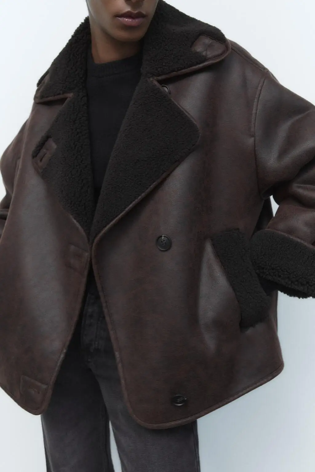 

Double-Sided Leather-Fur Jaet Women's Loose Outerwear Autumn Winter New Sle 3548242 700 Pure Color Versatile Button Design