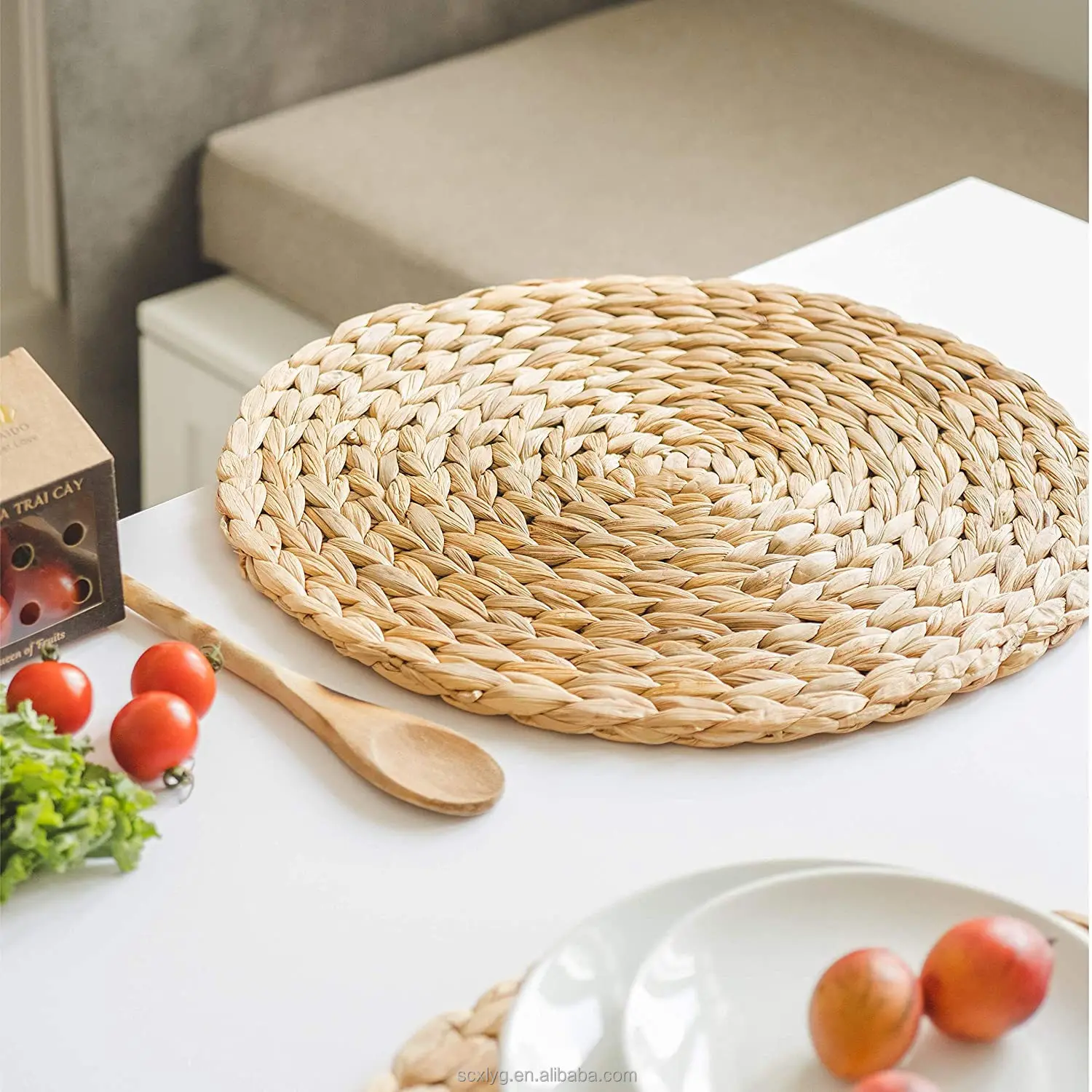 Eco-friendly Nature Grass Round Water Hyacinth Woven Placemats rattan placemat