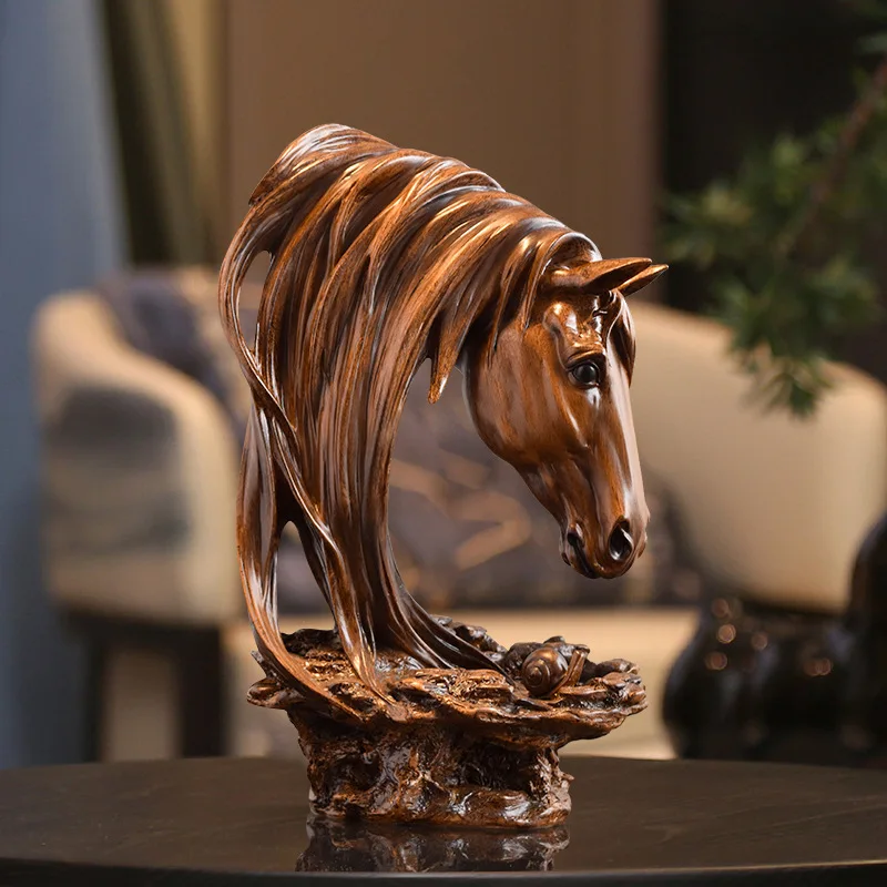 Modern Horse Head Statue Resin Craft Ornament Animal Head Sculpture Home Living Room Entrance Office Decoration