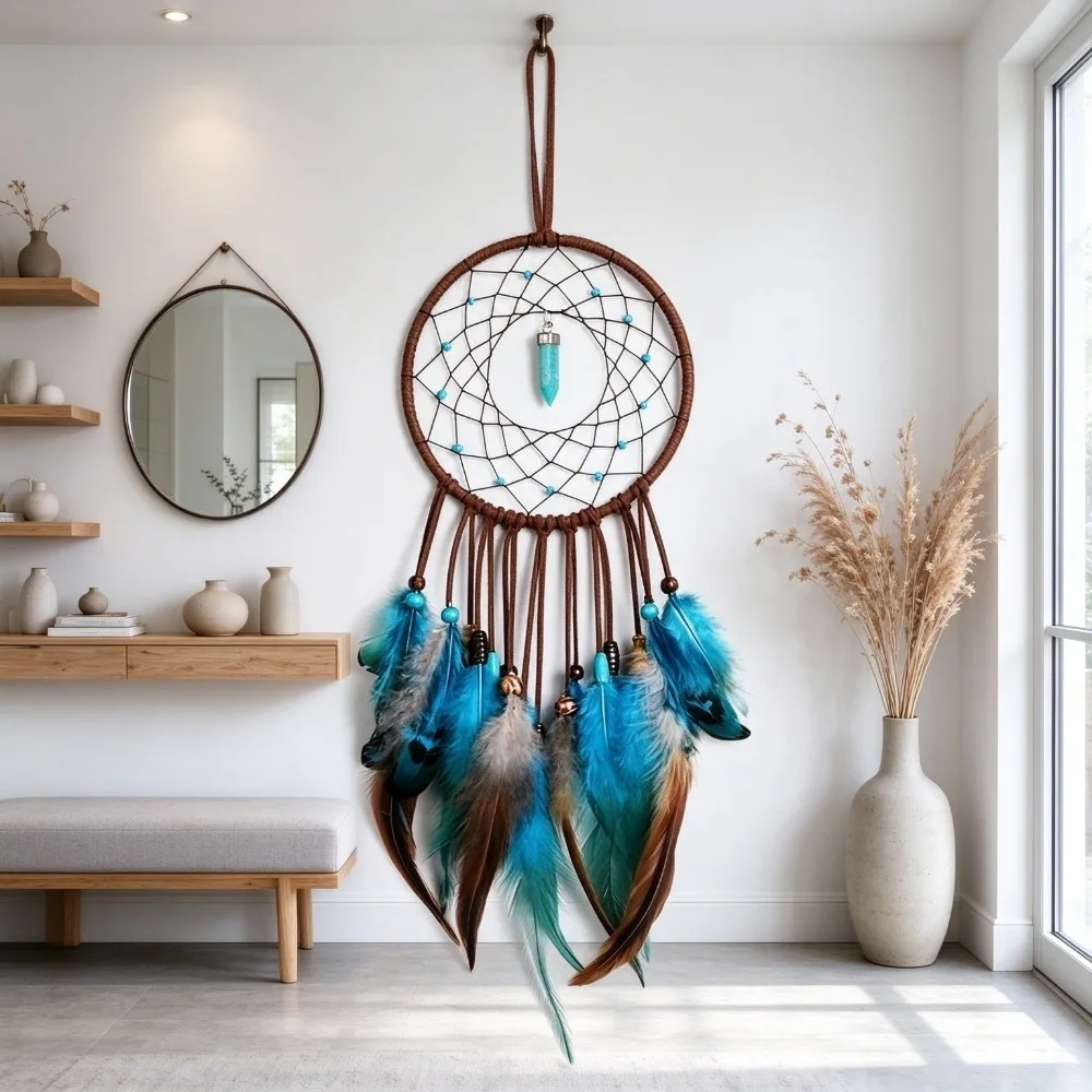 Dream Catcher with Feather Pendant Wind Chime Home Balcony Hanging Decorations Aesthetic Room Decoration Accessories Gift Crafts