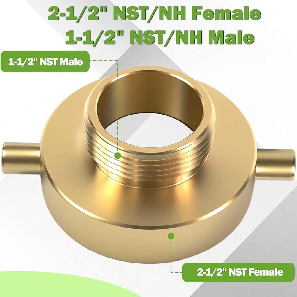 ABJY-محول صنبور الحريق النحاسي 2-1/2 بوصة (NST/NH) أنثى إلى 1-1/2 بوصة (NST/NH) ذكر مع معدات حريق نحاسية ذات عروة دبوسية #5
