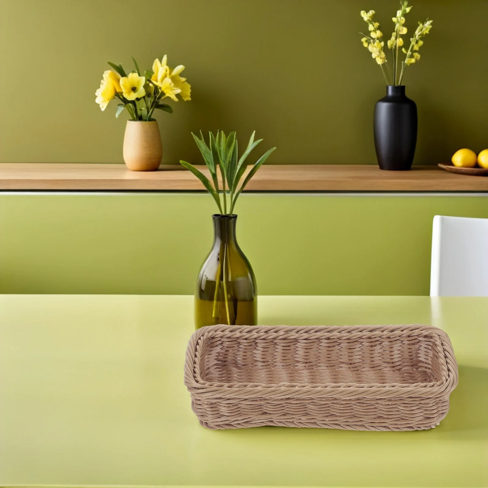 

2Pcs Plastic Woven Basket Sturdy Desktop Organizer for Cutlery Spice Jar Snacks Household Storage Silverware Organizer Basket