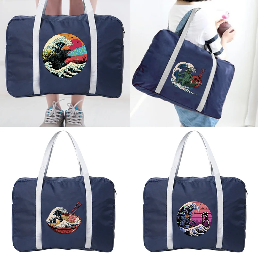 

Luggage Travel Bags Nylon Unisex Foldable Water Proof Large Capacity Bag Wave Series Printing Women New Handbag Men Travel Bags