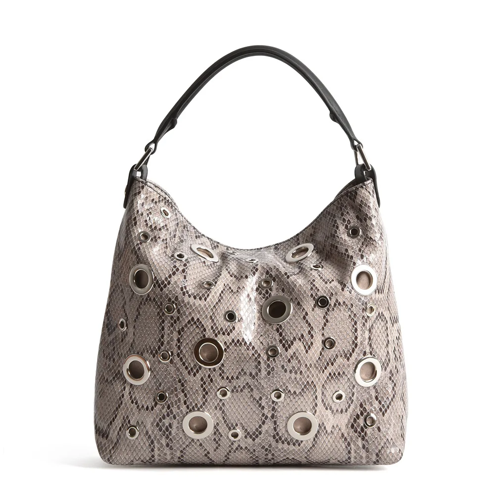 2026 New Hollow Circle Design Tote Bag Snake Pattern Retro Large Capacity Lazy Leather Portable Shoulder Bag