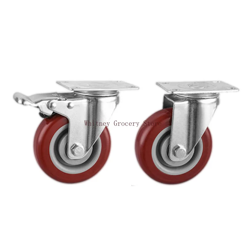 4 Pcs/Lot 2.5/3/4/5 Inch Medium sized Jujube Red Casters Bearings 330KG Silent Flat Plate Manual Trailer Universal Wheels Brakes