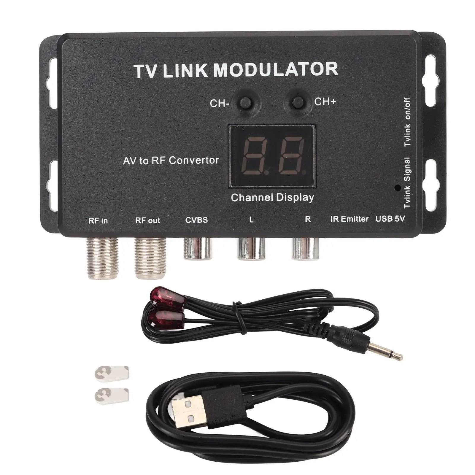 Adjustable TV Link Modulator - PAL NTSC AV to RF Converter with USB Charge Cable for Set-Top Boxes