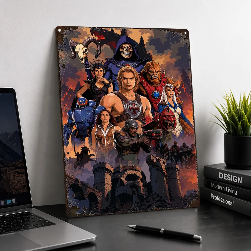 Masters Of The Universe Cast Textured Metal Poster Illustrated Wall Art For Bedroom Personalized Aluminum Sign Cinema Fan Gift