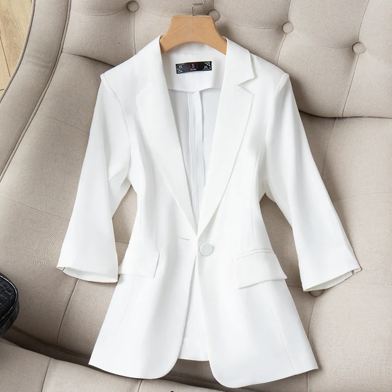 Women's summer thin blazer, professional suit for petite individuals, stylish interview workwear, slim-fit three-quarter sleeve
