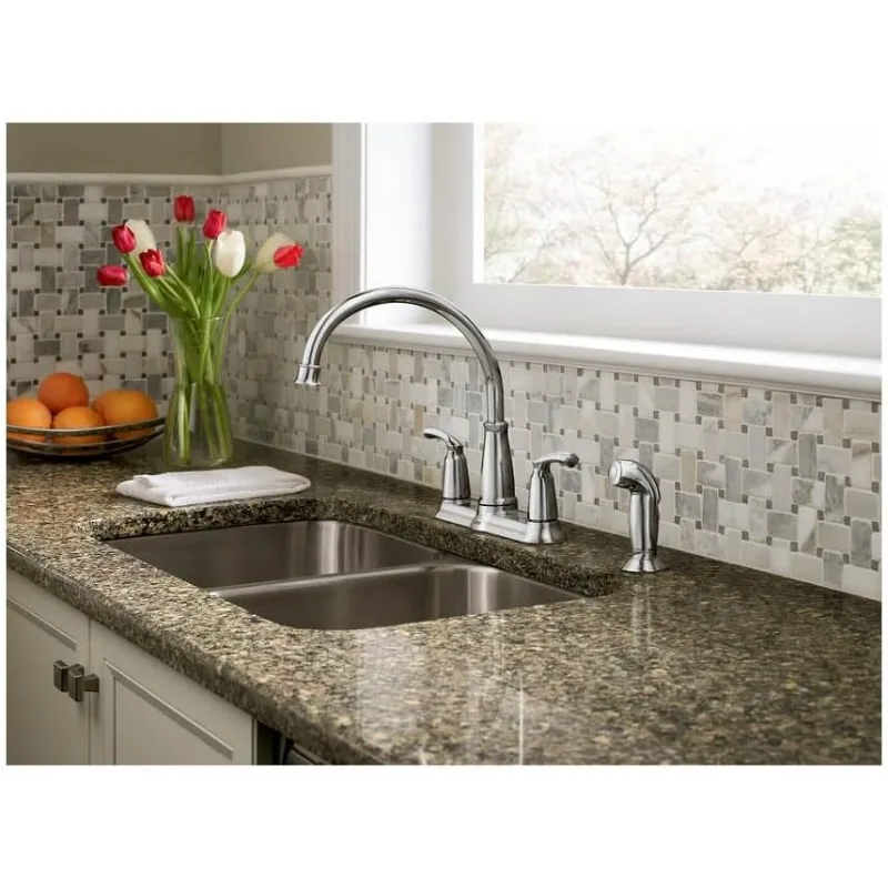 Moen 87403 Bexley Chrome 2Handle Lever Kitchen Faucet with Sprayer
