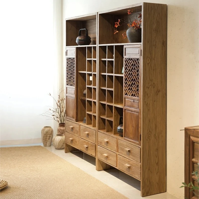 Wabi Sand Wind All Solid Wood Teacup Holder Display/Duobao Pavilion Storage Cabinet Furniture