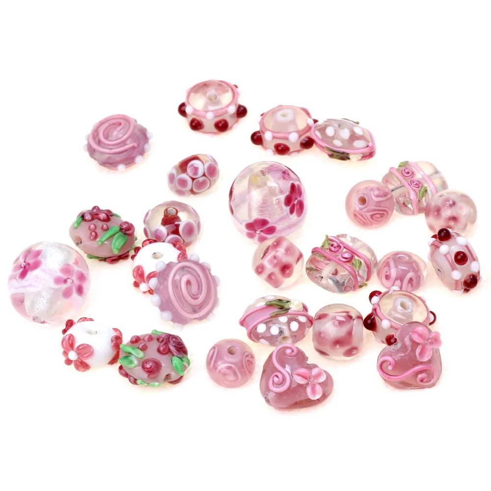 2PCS Crystal Pink Sweet Flower Pure Handmade Lampwork Glass Beads For Crafts Charm Bracelets/Earring/Necklace DIY Jewelry Making