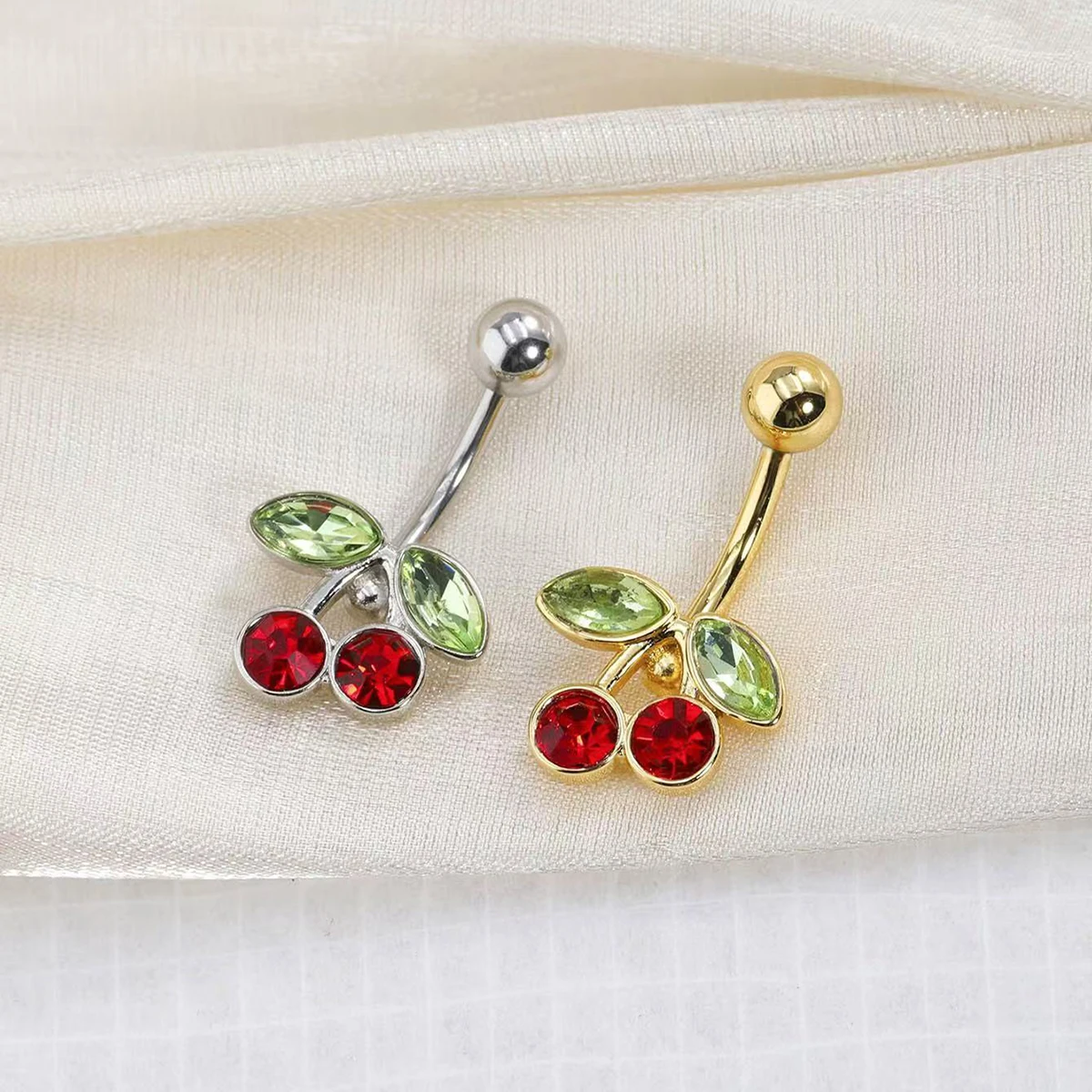 Cute 18K Gold Cherry Belly Button Ring Surgical Steel Plated Body Belly Piercing Fruit Navel Belly Button Rings For Women