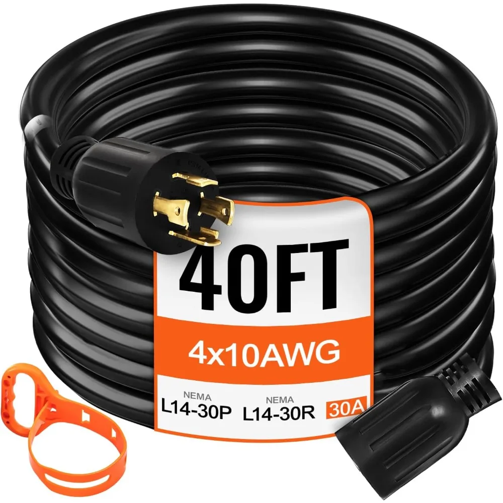 

40-Foot 30-Amp Extension Cord SJTW 10-Gauge 4-Prong NEMA L14-30P 125/250V 7500W Heavy-Duty Power Cord