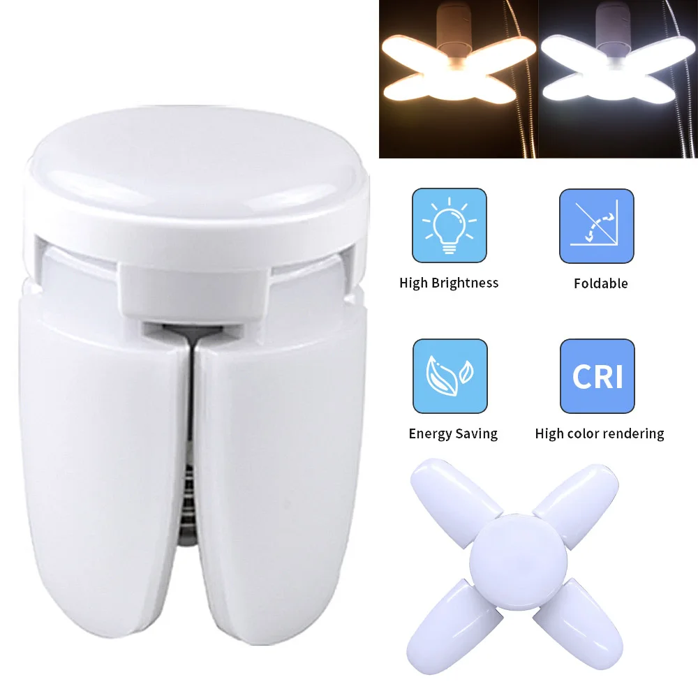 

2​8W E27 Fan Shape LED Light AC85-285V Foldable LED Lamp 220V Cool/Warm White LED Bulbs Ceiling Light for Home Garage Warehouse