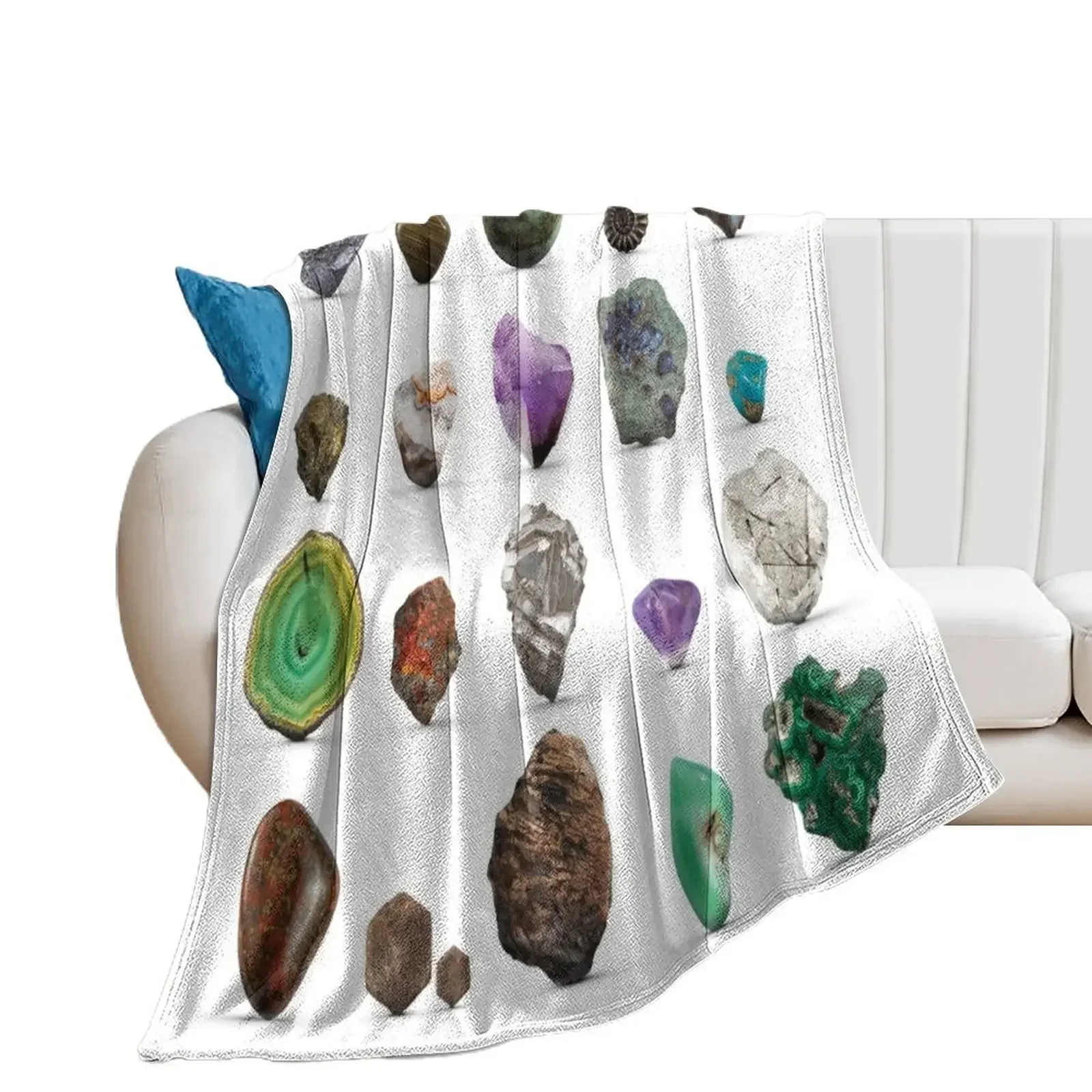 Gemstones, Rocks, Minerals and Crystals Throw Blanket Multi-Purpose Luxury St Flannel Blankets