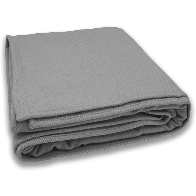 Herringbone Throw Blanket   w/Merino Wool & Cashmere Sourced from Inner Mongolia - (Charcoal/Heather Grey, 90