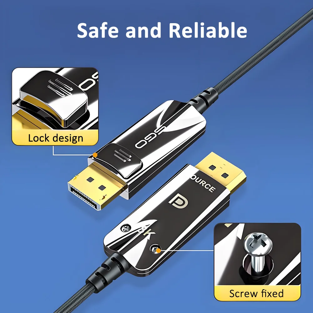 Fiber Optic DisplayPort 2.1 Cable 16K DP2.1 Cable 77.4Gbps Video Display Port Cord Supports 16K@60Hz, HDR, HDCP 2.2, 3D, ARC