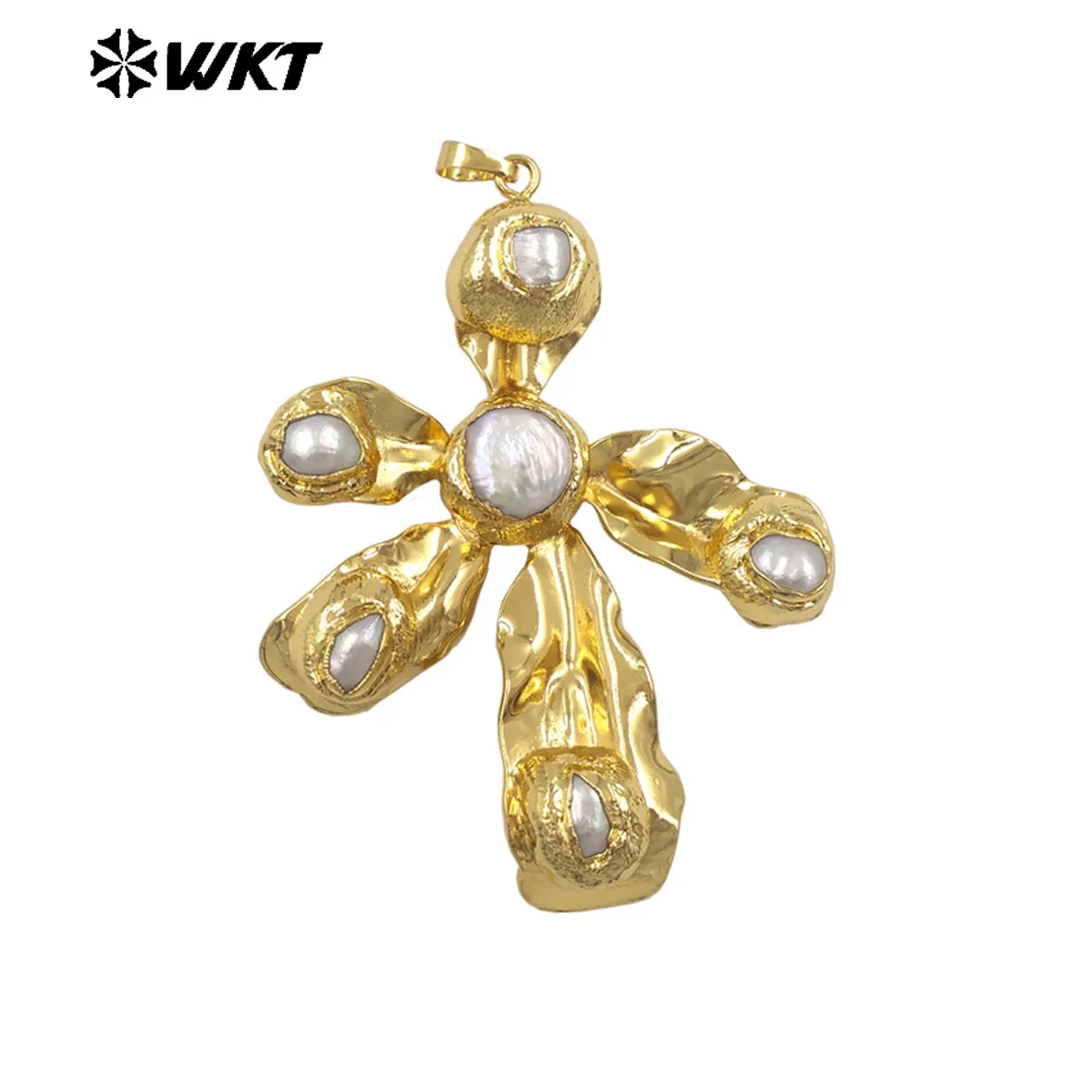 WT-JP453 Delicate Design 18K Gold Plated Natural Freshwater Pearl Windmill Shape Lovely Pendants As Necklace Findings