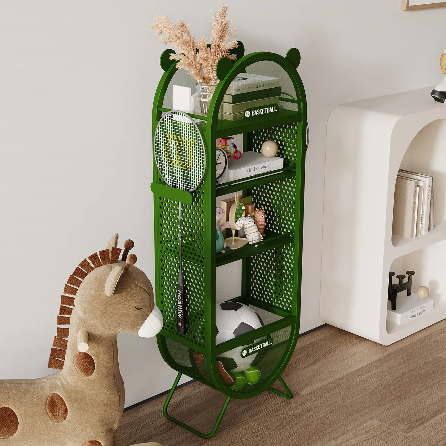 Children's bookshelf toys multi-layer simple induction shelf kindergarten picture book rack against the wall basketball