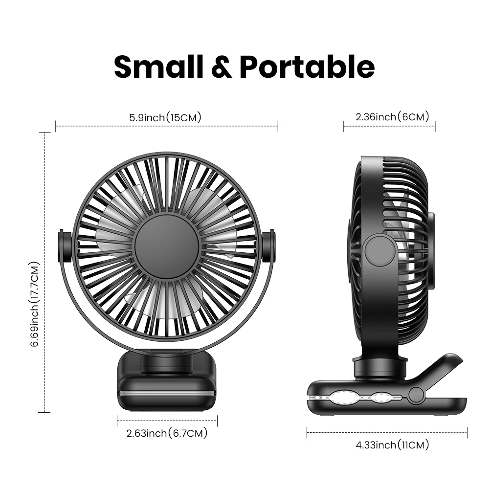 TOPK Mini przenośny wentylator z klipsem, wentylator biurkowy USB, 3 prędkości Quiet Wind 720° Obrotowy osobisty wentylator elektryczny, wentylatory