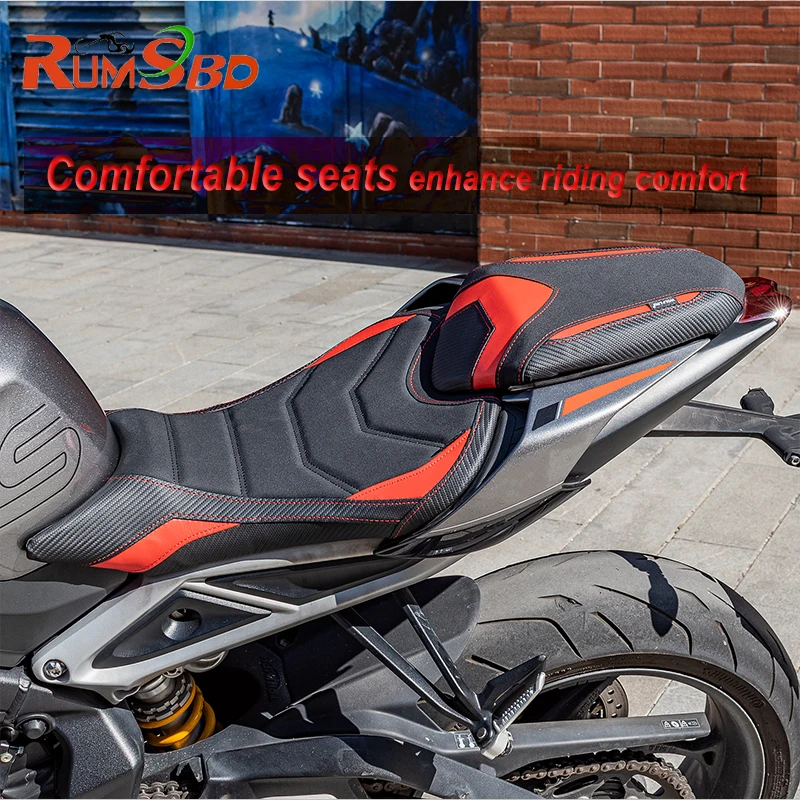 RUMSBD Motorcycle Front Solo Thicken Leather Seat Cover Rear Passenger Cushion Pad For Triumph Street Triple 765/765S/765R 19-24