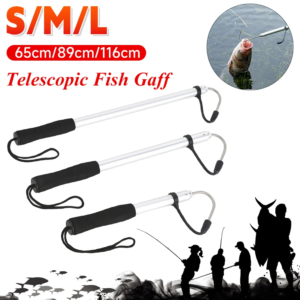 65cm/89cm/116cm Telescopic Fish Gaff Stainless Steel Hook Ice Sea Fishing Spear Hook Aluminum Alloy Rod for Saltwater Ice Boat