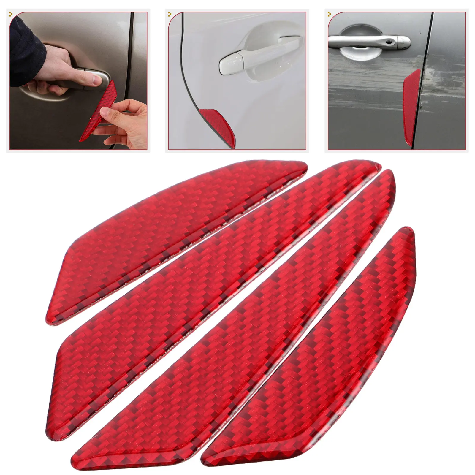 4Pcs Car Door Edge Guards Carbon Fiber Universal Anti-Scratch Trim Protector Strips Door Corner Bumper Guard Stickers Exterior