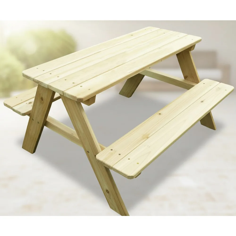 

Kids Wooden Picnic Bench Outdoor Patio Dining Table, 37x10.8x4.9 Inches, Brown - Durable & Fun for Toddlers